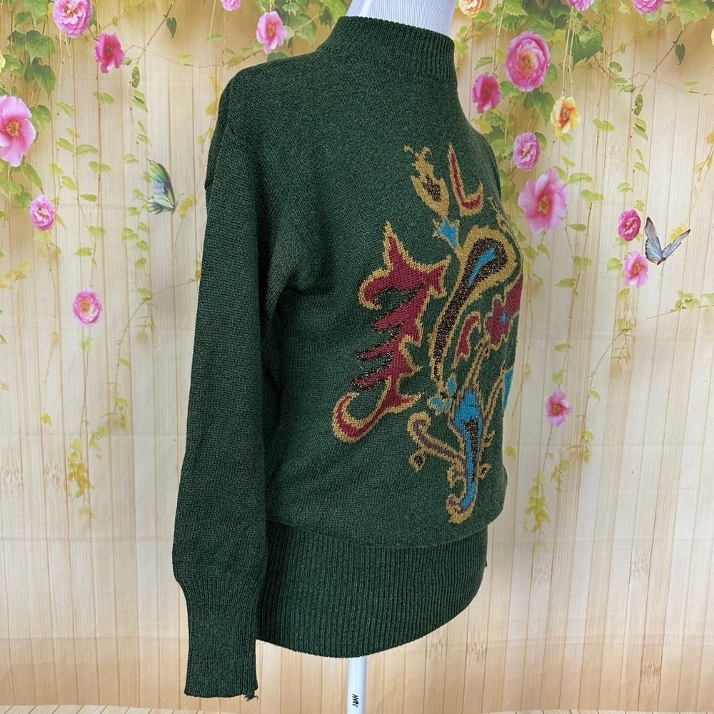 LIZ CLAIBORNE Vintage Green Paisley Sweater Size S - Picture 3 of 10